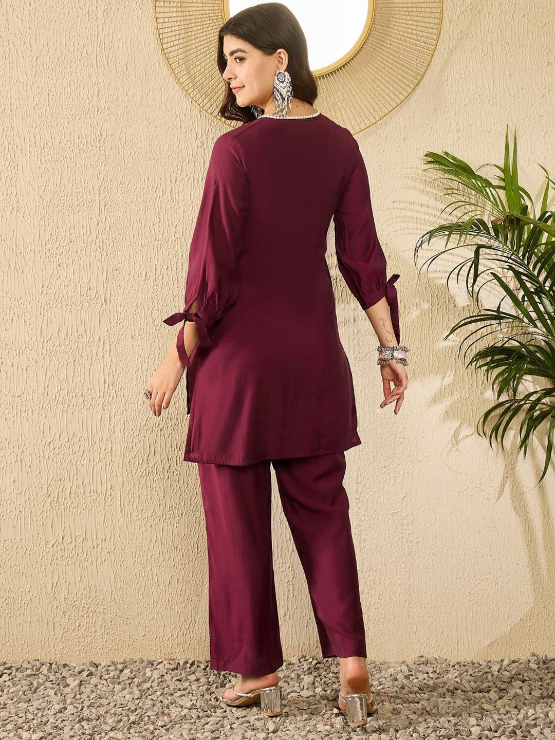 Women’s Premium Maroon Embroidered Kurti Pant Set | Elegant Floral Design | Festive & Casual Wear